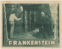 1a0804 FRANKENSTEIN LC R1938 Colin Clive & Edward Van Sloan stare at monster Boris Karloff, rare!