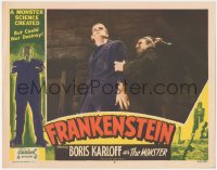 1a0803 FRANKENSTEIN LC #5 R1951 great close up of Edward Van Sloan attacking monster Boris Karloff!