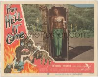 1a0808 FROM HELL IT CAME LC 1957 wacky image of zombified guy standing in coffin, great border art!