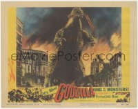 1a0811 GODZILLA LC #4 1956 great image of Gojira crushing train in mouth, rubbery monster classic!