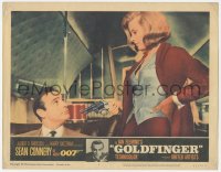 1a0695 GOLDFINGER LC #1 1964 sexy Honor Blackman points gun at Sean Connery as James Bond!