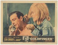 1a0694 GOLDFINGER LC #2 1964 c/u of sexy Shirley Eaton behind Sean Connery as James Bond on phone!