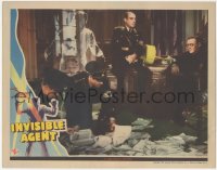 1a0827 INVISIBLE AGENT LC 1942 FX scene of invisible man watching Peter Lorre, Hardwicke & Nazis!