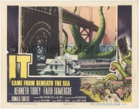 1a0829 IT CAME FROM BENEATH THE SEA LC 1955 Ray Harryhausen, FX image of monster attacking bridge!