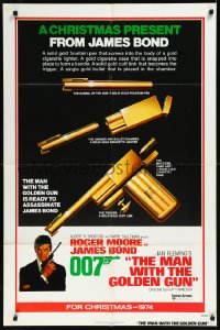 1a1284 MAN WITH THE GOLDEN GUN teaser 1sh 1974 a Christmas present from James Bond, Robert McGinnis!