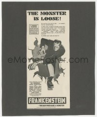 1a1428 FRANKENSTEIN 4x9 exhibitor magazine clipping 1931 great art of Boris Karloff as the monster!