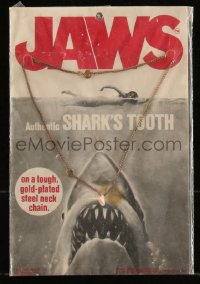 1a1417 JAWS shark's tooth necklace 1975 authentic tooth on a tough gold-plated steel neck chain!