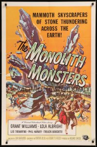 1a1292 MONOLITH MONSTERS 1sh 1957 classic Reynold Brown horror sci-fi art of living skyscrapers!