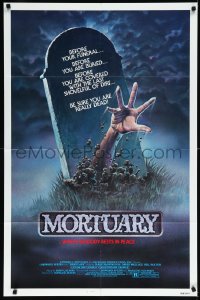 1a1299 MORTUARY 1sh 1983 Satanic cult, cool artwork of hand reaching up from grave!