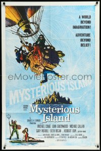 1a1303 MYSTERIOUS ISLAND 1sh 1961 Ray Harryhausen, Jules Verne sci-fi, cool hot-air balloon image!