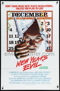 1a1305 NEW YEAR'S EVIL 1sh 1980 killer busting through calendar, a celebration of the macabre!