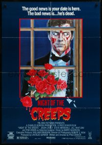 1a2338 NIGHT OF THE CREEPS 27x39 video poster 1986 Bob Larkin art of zombie breaking in door!