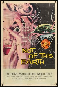 1a1313 NOT OF THIS EARTH 1sh 1957 classic close up art of screaming Beverly Garland & alien monster!