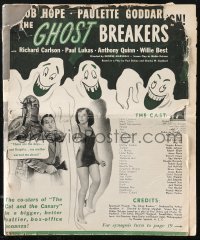 1a0628 GHOST BREAKERS pressbook 1940 great art of Bob Hope, Paulette Goddard & wacky spooky ghost!