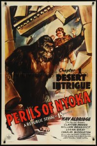 1a1320 PERILS OF NYOKA chapter 1 1sh 1942 Republic serial, art of Kay Aldridge by giant gorilla!