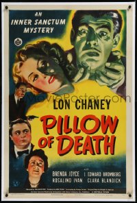 1a0152 PILLOW OF DEATH linen 1sh 1945 art of Lon Chaney Jr, Universal Inner Sanctum mystery thriller!