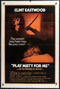 1a1324 PLAY MISTY FOR ME 1sh 1971 classic Clint Eastwood, crazy stalker with knife!