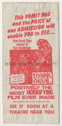 1a1406 MARK OF THE DEVIL vomit bag 1970 this movie is guaranteed to upset your stomach!