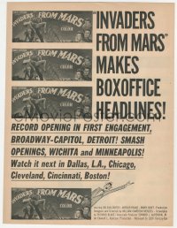 1a0519 INVADERS FROM MARS trade ad 1953 great poster art, record opening in first engagement!