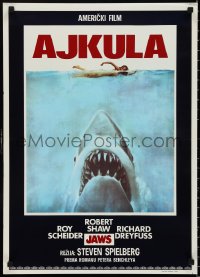 1a1916 JAWS Yugoslavian 20x28 1975 Spielberg's classic man-eating shark attacking swimmer, Ajkula!