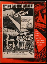 1a0623 EARTH VS. THE FLYING SAUCERS pressbook 1956 sci-fi classic, cool art of UFOs & aliens!