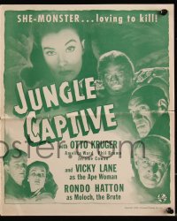 1a0639 JUNGLE CAPTIVE pressbook 1945 Vicky Lane as the Ape Woman, Rondo Hatton as Moloch the Brute!