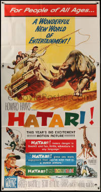 1b0466 HATARI 3sh 1962 Howard Hawks, great Frank McCarthy artwork of John Wayne in Africa!