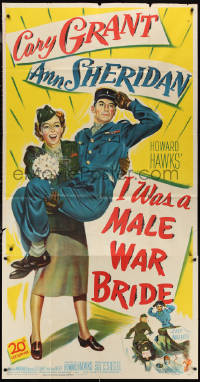 1b0469 I WAS A MALE WAR BRIDE 3sh 1949 art of Ann Sheridan carrying Cary Grant, Howard Hawks, rare!