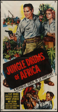 1b0473 JUNGLE DRUMS OF AFRICA 3sh 1952 art of Clayton Moore w/gun & Phyllis Coates, Republic serial!