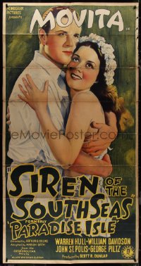 1b0485 PARADISE ISLE 3sh R1941 art of sexy Movita & Warren Hull, Siren of the South Seas, ultra rare!