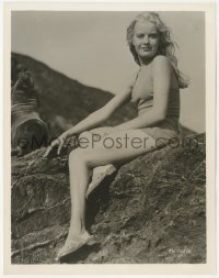 1b2309 JOAN MARSH 8x10.25 still 1930s full-length portrait of the sexy blonde sitting on rock!