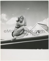 1b2342 MARTINE BESWICK 8x10 still 1960s the sexy Bond girl in two-piece swimsuit sitting on boat!