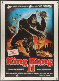 1b0282 KING KONG LIVES Argentinean 41x57 1986 great art of huge unhappy ape & baby attacked by army!