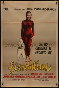 1b0311 GUENDALINA Argentinean 1957 full-length sexy Jacqueline Sassard with dog, vvery rare!