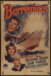 1b0324 MINESWEEPER Argentinean 1943 art of Richard Arlen, Jean Parker, Russell Hayden & Navy ship!