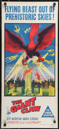 1b0535 GIANT CLAW Aust daybill 1957 great art of winged monster from 17,000,000 B.C. destroying city!