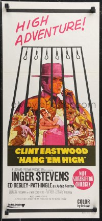 1b0539 HANG 'EM HIGH Aust daybill 1970 Clint Eastwood, they hung the wrong man, art by Sandy Kossin!