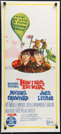 1b0541 HOW I WON THE WAR Aust daybill 1968 wacky art of John Lennon & Michael Crawford on helmet!