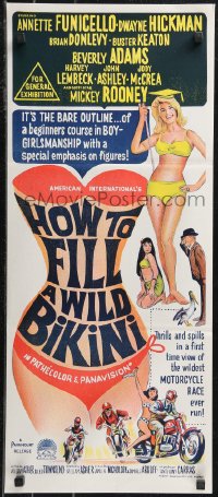 1b0542 HOW TO STUFF A WILD BIKINI Aust daybill 1965 Annette Funicello, Buster Keaton, bikini art!