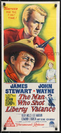 1b0550 MAN WHO SHOT LIBERTY VALANCE Aust daybill 1962 John Wayne & James Stewart, Ford, different!