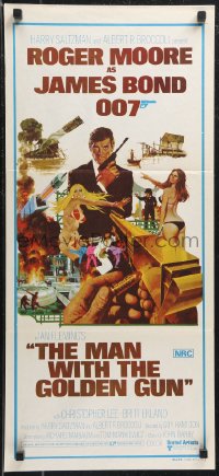 1b0551 MAN WITH THE GOLDEN GUN Aust daybill 1974 art of Roger Moore as James Bond by McGinnis!