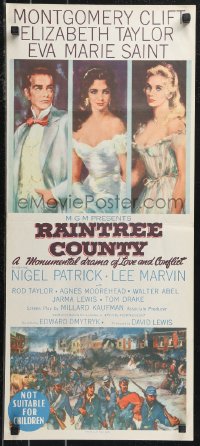 1b0562 RAINTREE COUNTY Aust daybill 1958 art of Montgomery Clift, Elizabeth Taylor & Eva Marie Saint!