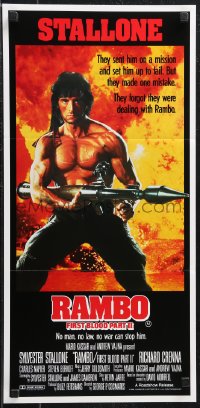 1b0563 RAMBO FIRST BLOOD PART II Aust daybill 1985 no man, no law, no war can stop Stallone!