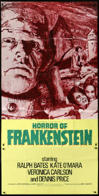 1b0205 HORROR OF FRANKENSTEIN English 3sh 1971 Hammer horror, close up art of monster w/ axe!