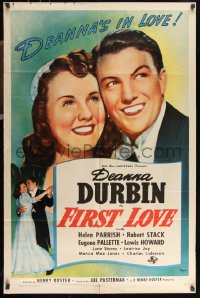 1b1202 FIRST LOVE 1sh 1939 great art of pretty Deanna Durbin and Robert Stack!