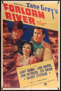 1b1209 FORLORN RIVER 1sh 1937 art of Buster Crabbe, Zane Grey's romance of the West!