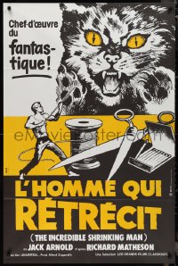 1b1033 INCREDIBLE SHRINKING MAN French 30x46 R1983 Xarrie art of tiny man fighting giant cat, rare!