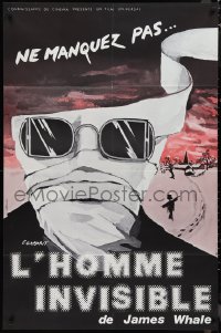 1b1034 INVISIBLE MAN French 30x46 R1980s James Whale, H.G. Wells, art of Claude Rains by Gaborit!