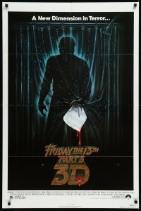 1b1212 FRIDAY THE 13th PART 3 - 3D 1sh 1982 slasher sequel, art of Jason stabbing through shower!