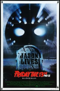 1b1213 FRIDAY THE 13th PART VI 1sh 1986 Jason Lives, cool image of huge hockey mask over tombstone!